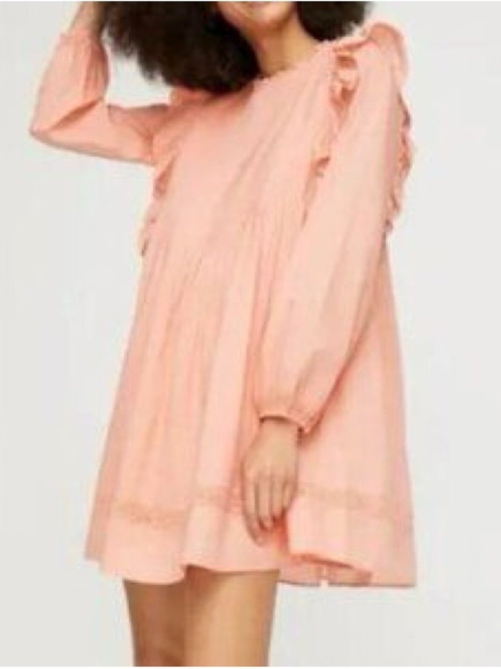 Wilfred by Aritzia "La Boheme" Elia mini babydoll dress in peach orange - Picture 2 of 10